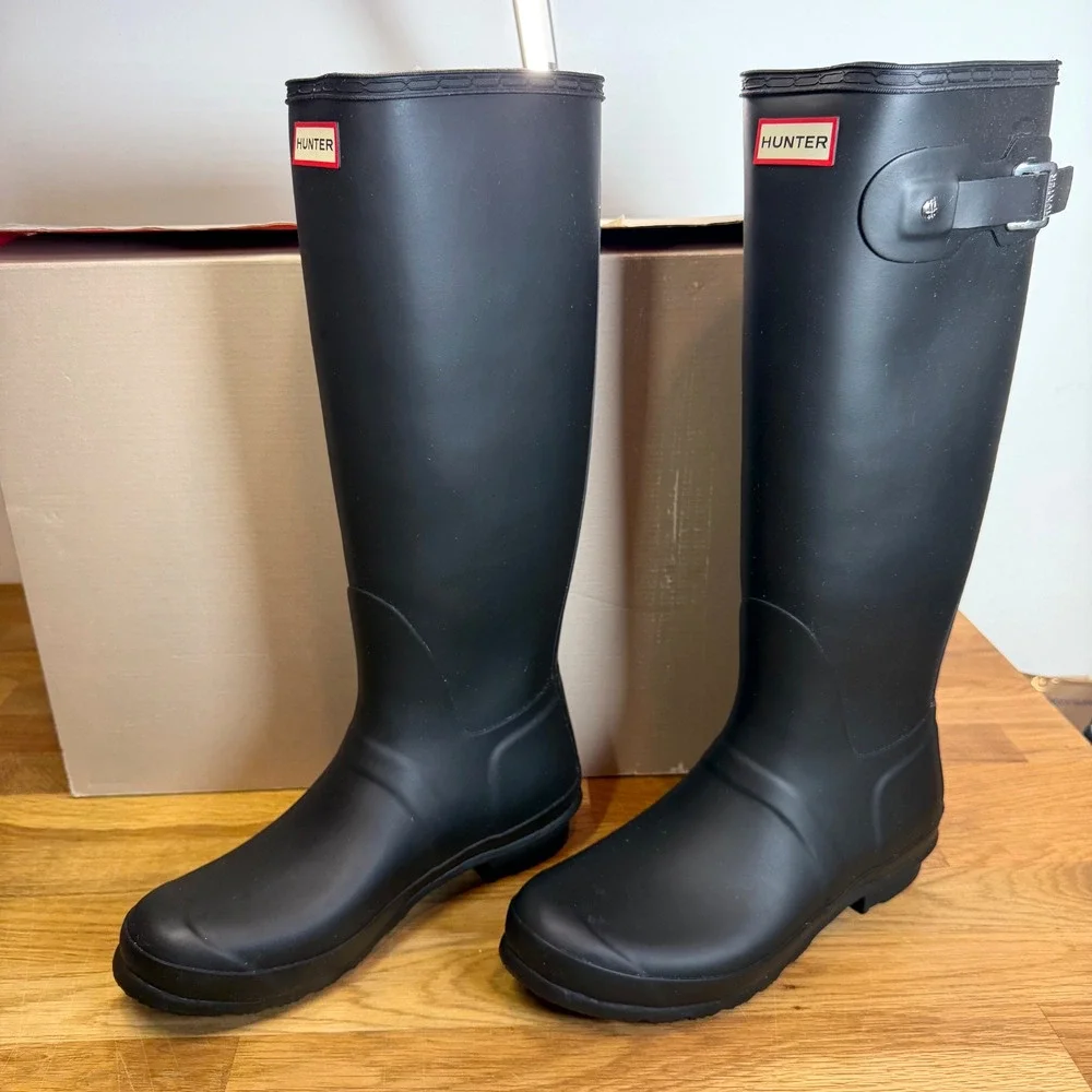 HUNTER Classic Original Tall Rain Boots Women's 10 Matte Black Buckle - Picture 1 of 11